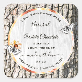 白色木製品ラベルバラ金ゴールド枠蝶 スクエアシール