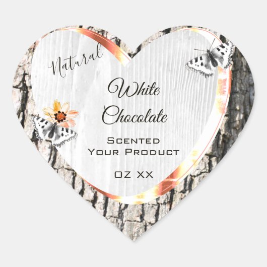 白色木製品ラベルバラ金ゴールド枠蝶 ハートシール (正面)