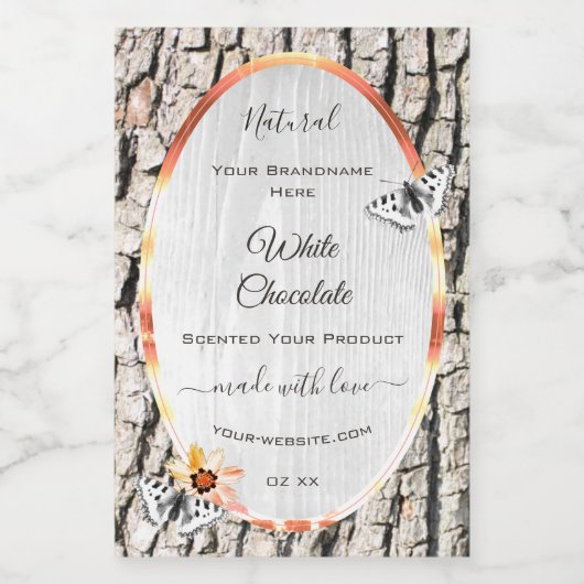 白色木製品ラベルバラ金ゴールド枠蝶 フードラベル (シングルラベル)