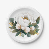 白色牡丹ユーカリ金ゴールド花 ペーパープレート (正面)