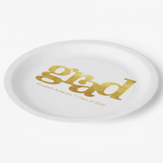 白色目盛はっきりした金ゴールド箔タイポグラフィモダン ペーパープレート (アングル)