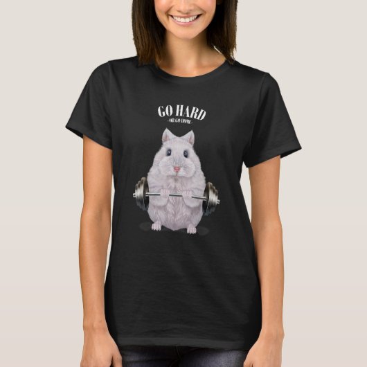 白色矮小化ハムスター筋肉トレーニング重量挙げ Tシャツ (正面)