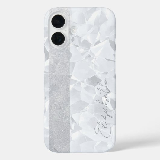 白色結晶グリッターストライプ名前をカスタムする Case-Mate iPhoneケース (裏面)