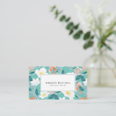 白色花柄ライトティール(緑がかった色) 名刺 (スタンド正面)