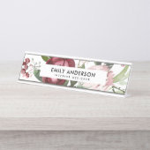 白色赤面ピンクブルゴーニュプロテアフローラ水彩 デスクネームプレート (正面)