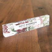 白色赤面ピンクブルゴーニュプロテアフローラ水彩 デスクネームプレート (側面)