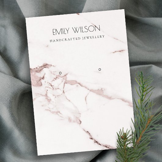 白色赤面ピンクマーブル質感イヤリングディスプレイ 名刺