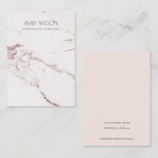 白色赤面ピンク大理石テクスチャネックレスディスプレイ 名刺 (正面/裏面)