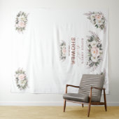 白色赤面フローラバラ金ゴールドブライダルシャワープロップ タペストリー (インサイチュ(横))