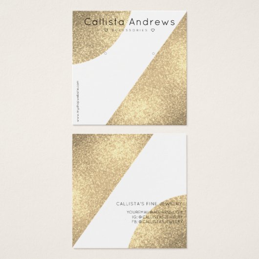 白色金ゴールドグリッター図形ハートイヤリングディスプレイ (正面&裏面)