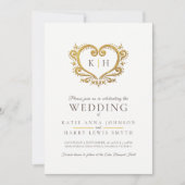 白色金ゴールドハート結婚ブラウンの写真 招待状 (正面)