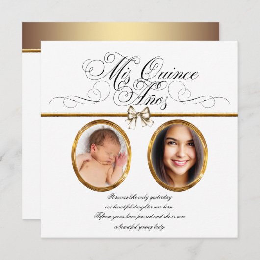 白色金ゴールドフォトキンセアニェラ招待状 招待状 (正面/裏面)