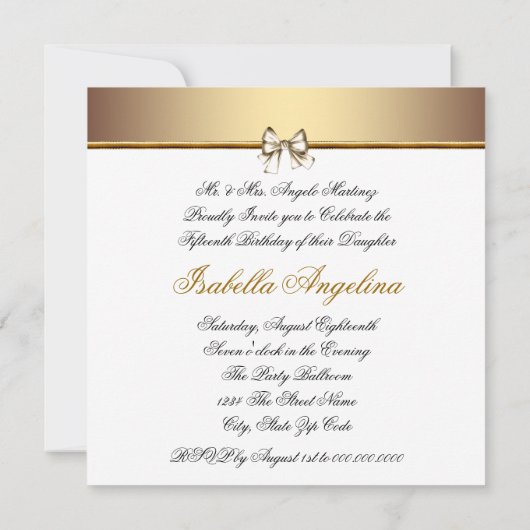 白色金ゴールドフォトキンセアニェラ招待状 招待状 (裏面)