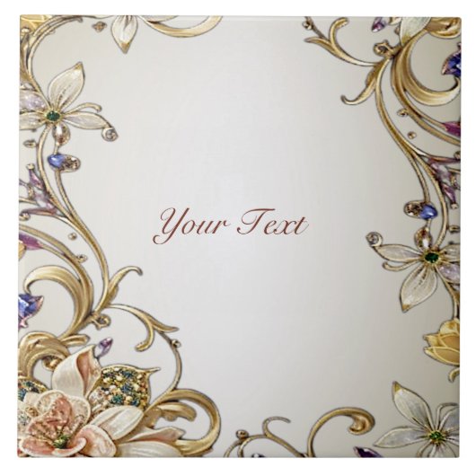 白色金ゴールドフローラセラミックタイル タイル (正面)