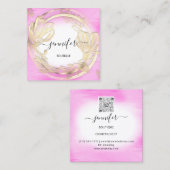 白色金ゴールドフローラフレームQRCodeロゴピンク スクエア名刺 (正面/裏面)