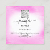白色金ゴールドフローラフレームQRCodeロゴピンク スクエア名刺 (裏面)