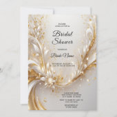 白色金ゴールドフローラブライダルシャワー 招待状 (正面)