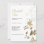 白色金ゴールドフローラブライダル茶パーティーブライダルシャワー 招待状 (正面)