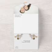 白色金ゴールドフローラリース結婚写真テンプレート オールインワン招待状 (外側)