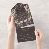 白色金ゴールドフローラリース結婚写真テンプレート オールインワン招待状 (貼ってはがせる)