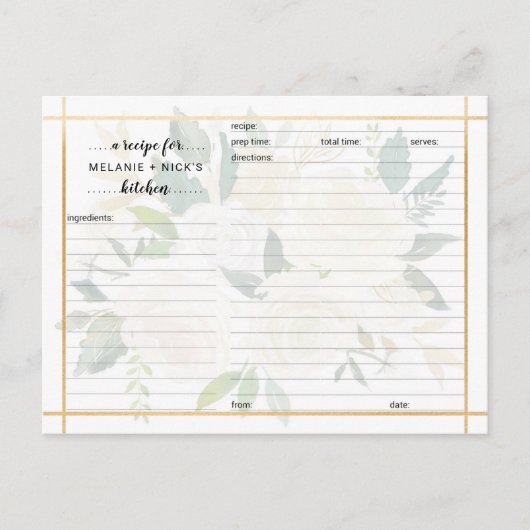 白色金ゴールドフローラレシピカード ポストカード (正面)