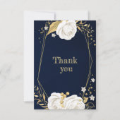 白色金ゴールドフローラ幾何学海軍ブルー サンキューカード (正面)