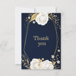 白色金ゴールドフローラ幾何学海軍ブルー サンキューカード