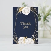 白色金ゴールドフローラ幾何学海軍ブルー サンキューカード (スタンド正面)