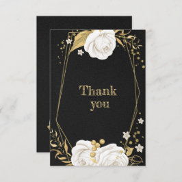 白色金ゴールドフローラ幾何黒サンキューカード サンキューカード