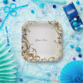 白色金ゴールドフローラ紙プレート ペーパープレート (パーティー)