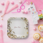 白色金ゴールドフローラ紙プレート ペーパープレート (パーティー)