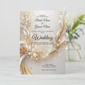 白色金ゴールドフローラ結婚式招待状 招待状 (スタンド正面)