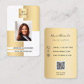 白色金ゴールドプロフ企業のォトロゴQRコード 名刺 (正面/裏面)