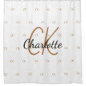 白色金ゴールドモノグラムイニシャルパターン名 シャワーカーテン (正面)