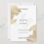 白色金ゴールドモノグラムイニシャル結婚熱帯性 招待状 (正面)