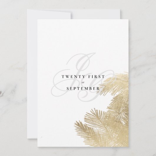 白色金ゴールドモノグラムイニシャル結婚熱帯性 招待状 (裏面)