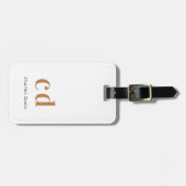 白色金ゴールドモノグラム名イニシャル モダン ラゲッジタグ (正面横)