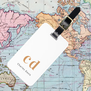 白色金ゴールドモノグラム名イニシャル モダン ラゲッジタグ