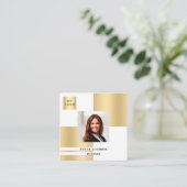 白色金ゴールドロゴ写真QRコード スクエア名刺 (スタンド正面)