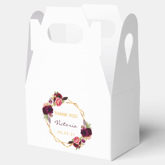 白色金ゴールド幾何学的ブルゴーニュフローラブライダルシャワー フェイバーボックス (オープン)