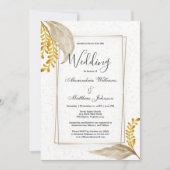 白色金ゴールド紙吹雪ヴィンテージ茶色結婚フローラ 招待状 (正面)