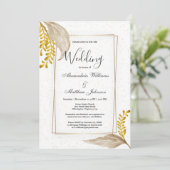白色金ゴールド紙吹雪ヴィンテージ茶色結婚フローラ 招待状 (スタンド正面)