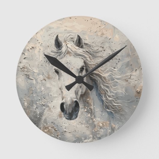 白色金ゴールド馬好き ラウンド壁時計 (正面)