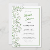 白色開花つる植物シャワー招待状フラットカード (正面)