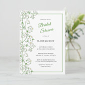 白色開花つる植物シャワー招待状フラットカード (スタンド正面)