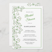 白色開花つる植物シャワー招待状フラットカード (正面/裏面)