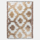 白色黄モダン銅金ゴールドイカットパターン スローブランケット (正面縦)