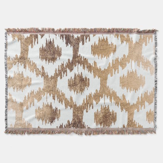 白色黄モダン銅金ゴールドイカットパターン スローブランケット (正面)