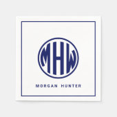 白色 ネイビー サークル モノグラム フォント DIY バッグ スタンダードカクテルナプキン (正面)