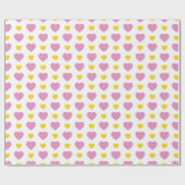 白色(ピンクと黄色のハート) ラッピングペーパー (フラット)